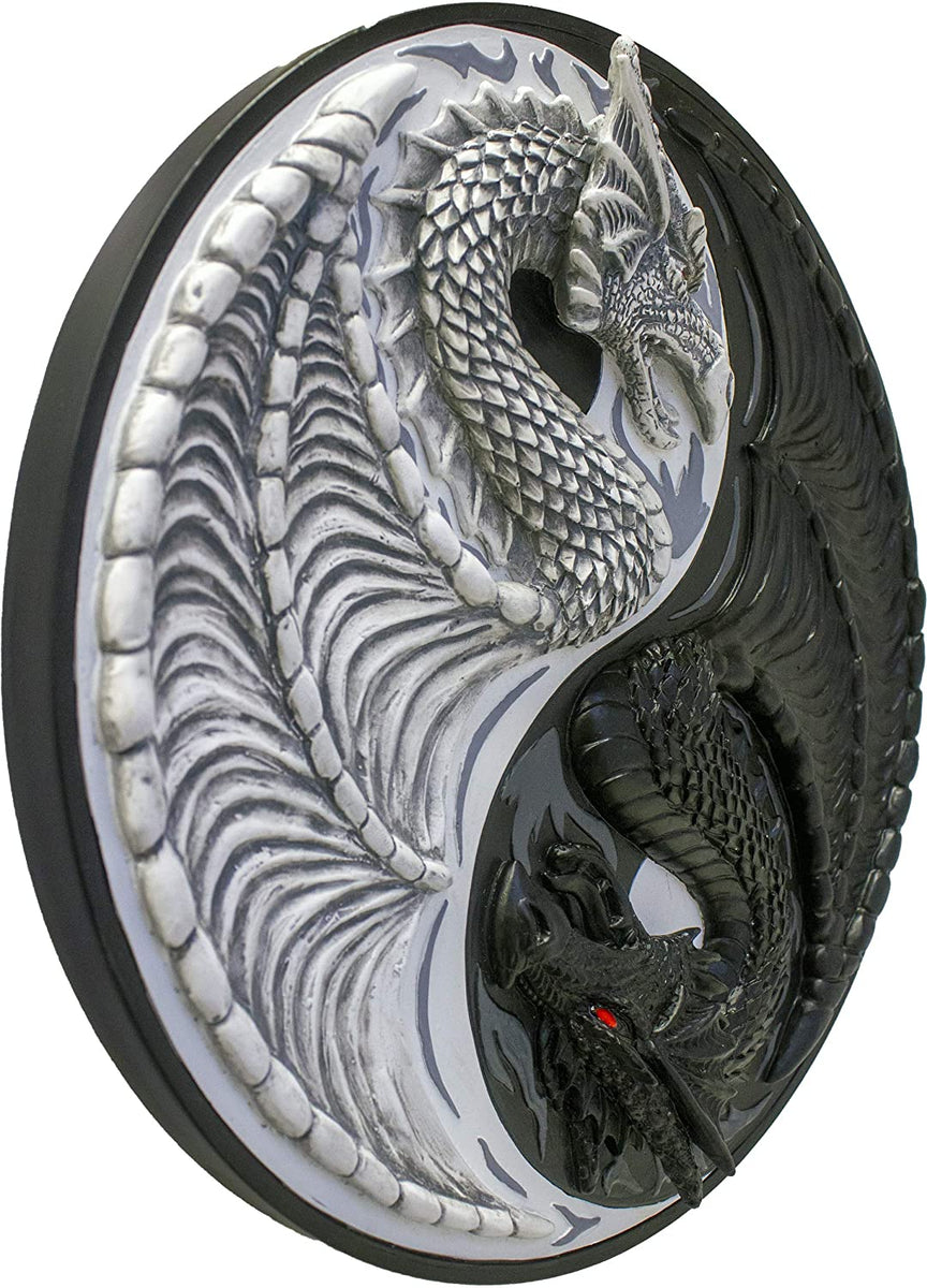 Strength and Harmony - Black and White Yin Yang Dragons Sculpture ...