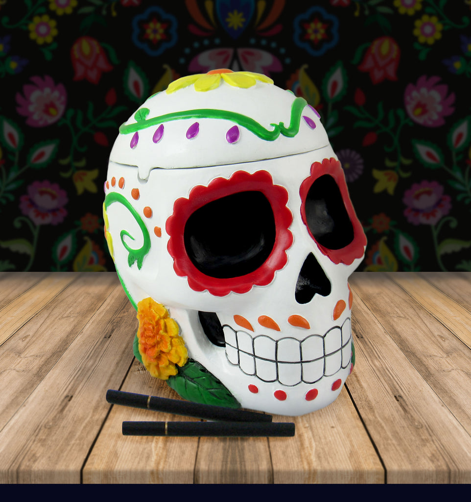 Colorful Sugar Skull Storage Box and Ashtray